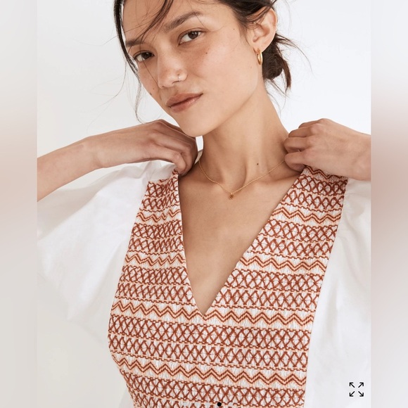 Madewell NNT Embroidered Poplin V-Neck Mini Dress SIZE XL with pockets - Picture 5 of 14